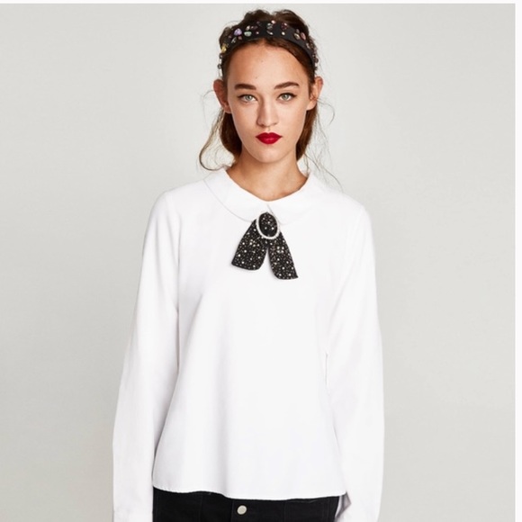 Zara Jeweled Bow Shirt - Picture 3 of 13